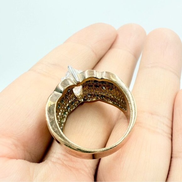 Vintage RSC Signed Solitaire & Triple Row Cubic Zirconia Engagement Ring - Picture 6 of 10